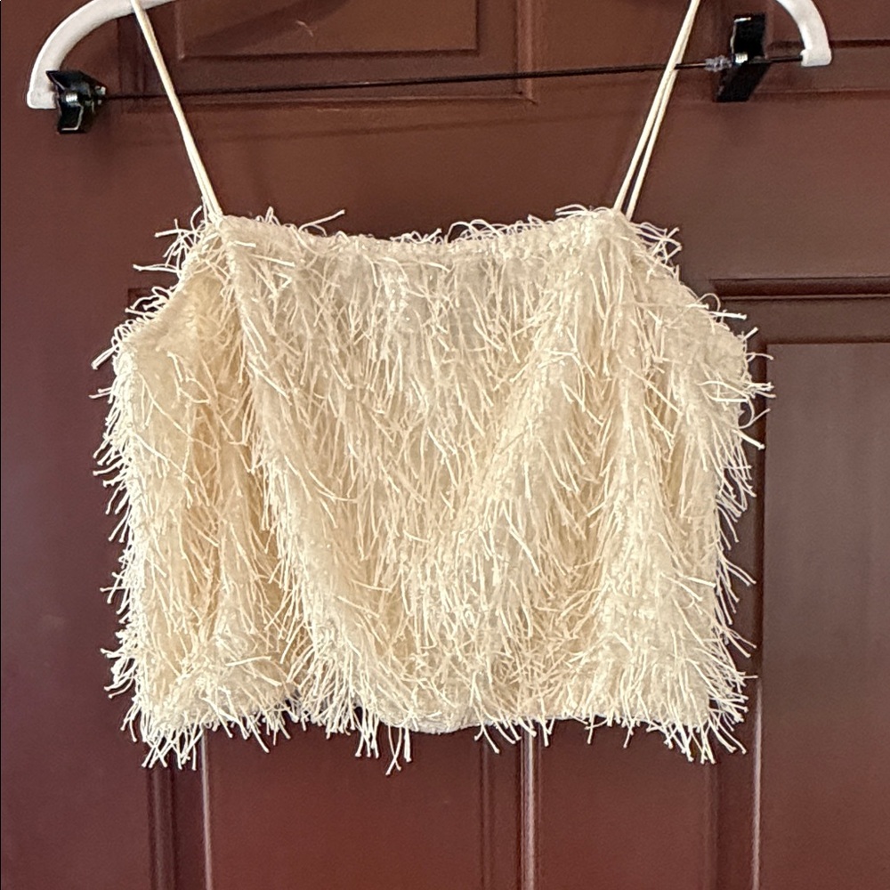 Elegant Cream Feathered Camisole